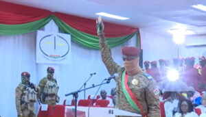 Ibrahim Traore takes an oath of office on Oct. 21, 2022, becoming interim president of Burkina Faso after leading a military coup last month. (Credit: Screenshot - africanews/YouTube)