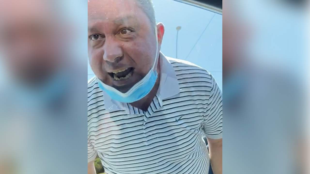 A man was caught on camera using a racial slur during a road rage incident in Hamilton, Ontario, Canada in July. (Credit: Twitter)