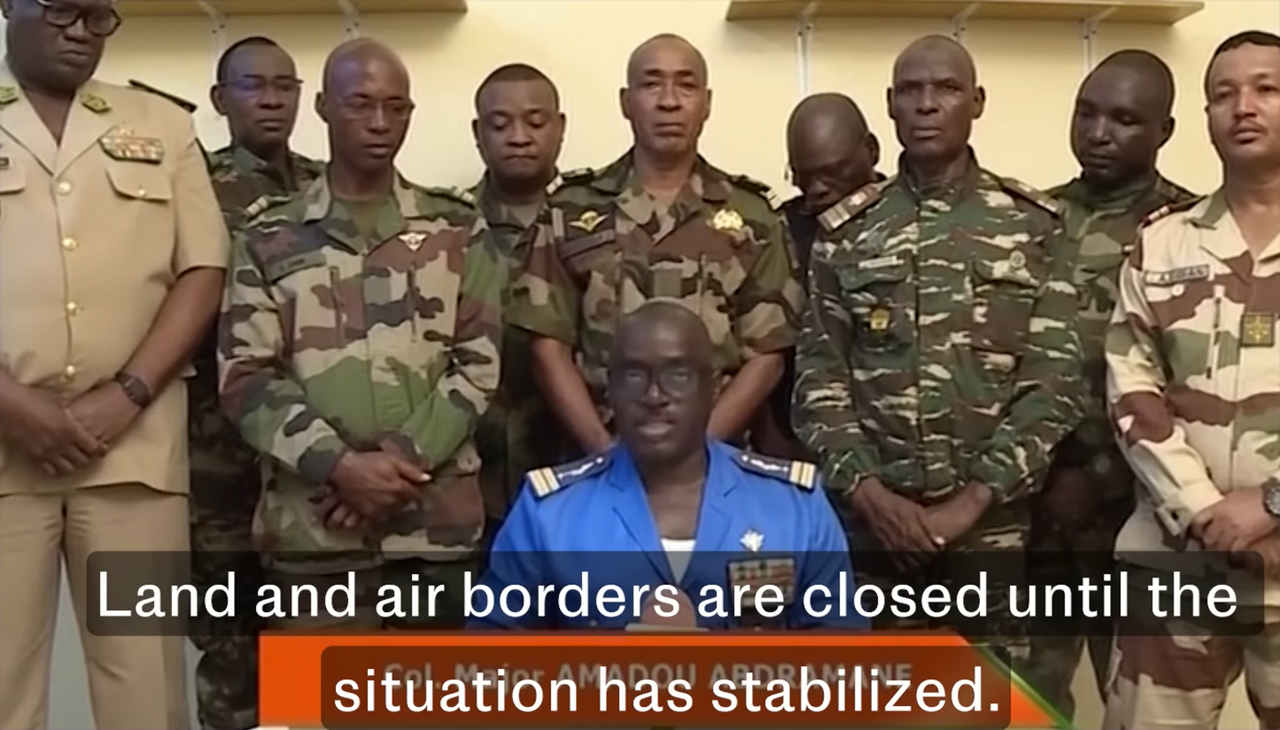 Niger's army announced support for a military coup, ousting President Mohamed Bazoum on Wednesday, July 26, 2023. (Source: Screenshot - YouTube)