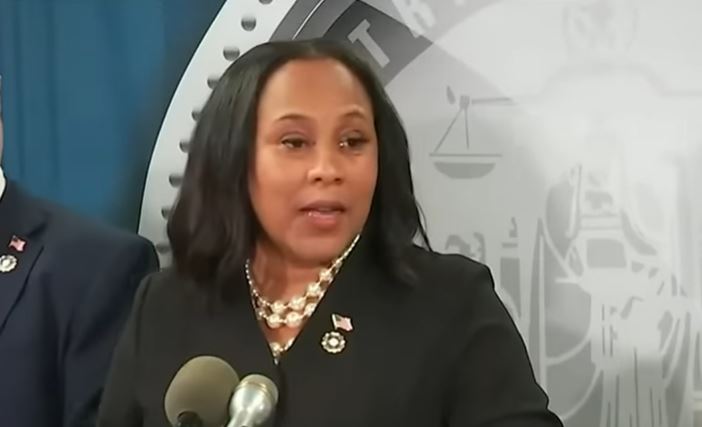 Fulton County District Attorney Fani Willis announces an indictment charges on Monday, Aug. 15, 2023 against former President Donald Trump and 18 additional defendants. (Screenshot - YouTube)