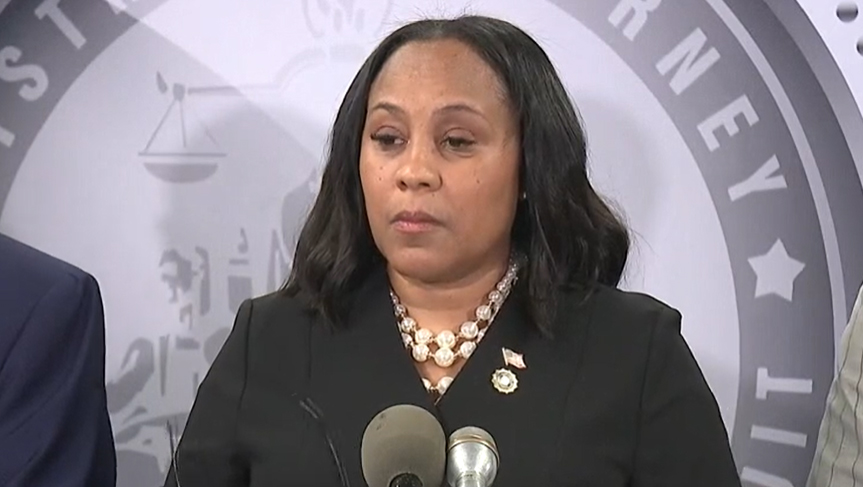 Fulton County District Attorney Fani Willis announced on Monday, Aug. 14, 2023 that former President Donald Trump and 18 of his allies were indicted by a grand jury. (Credit: Screenshot - C-SPAN)