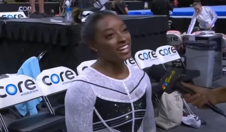 Simone Biles returned to gymnastics competition at the U.S. Classic on Saturday, Aug. 5, 2023 after a two-year hiatus. (Credit: Screenshot - TODAY/YouTube)