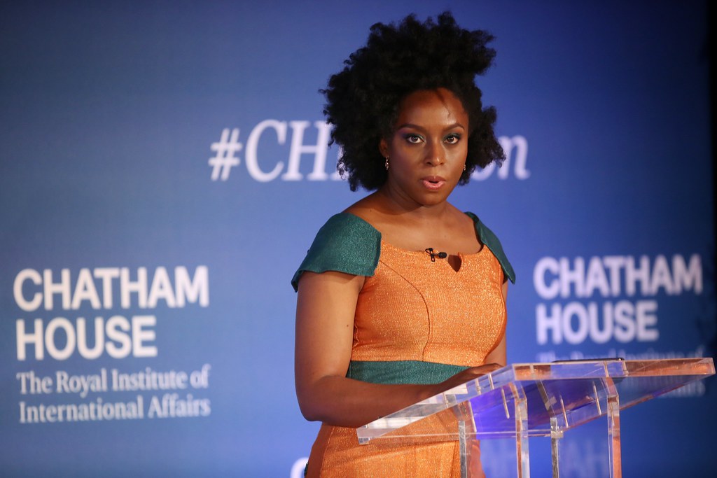 "Chimamanda Ngozi Adichie, Author, Purple Hibiscus, Half of a Yellow Sun, and Americanah" by Chatham House, London is licensed under CC BY-NC-ND 2.0.