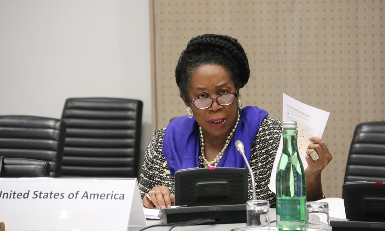 "Sheila Jackson Lee (United States) addresses the OSCE PA First Committee, 24 Feb. 2022" by oscepa is licensed under CC BY-SA 2.0.