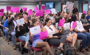 Parents and students in St. Louis protest the Francis Howell School District Board's 5-2 decision to end Black history courses. (Source: Screenshot/KSDK News)