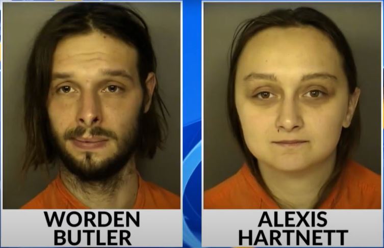 Worden Butler (left) and Alexis Hartnett were arrested in late November 2023 for harassment. (Source: Screenshot/WBTW News13)