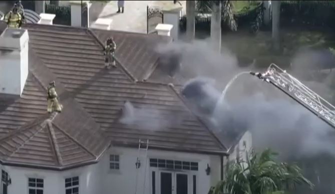 Firefighters battled a blaze Wednesday, Jan. 3, 2024 at the home owned by Miami Dolphins receiver Tyreek Hill. No injuries were reported. (Source: Screenshot - WPLG Local 10)