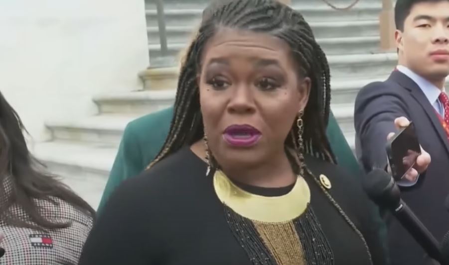 Rep. Cori Bush (D-Missouri) speaks with reporters in Washington, D.C. on Tuesday, Jan. 31, 2024 in response to allegations she used federal tax dollars for her personal security. (Source: Screenshot - Fox 2 St. Louis)