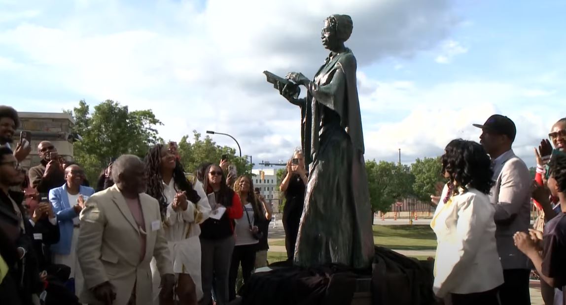 Hundreds of people gathered on Wednesday, May 29, 2024 to watch the unveiling of a statue honoring abolitionist Sojourner Truth. (Source: Screenshot - WKYC)