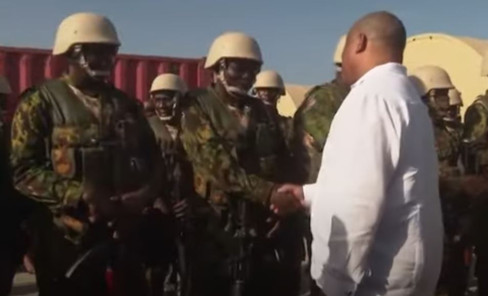 Haiti Prime Minister Garry Conille meets with Kenya troops on Wednesday, June 26, 2024. (Source: Screenshot - Associated Press/YouTube)