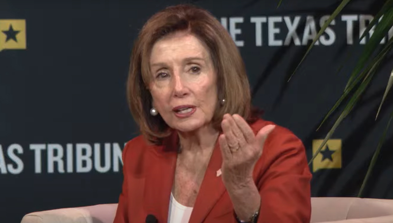 Speaker Emerita Nancy Pelosi speaks during a podcast interview with the Texas Tribune on Saturday, Sept. 7, 2024. (Source: Screenshot - Texas Tribune)