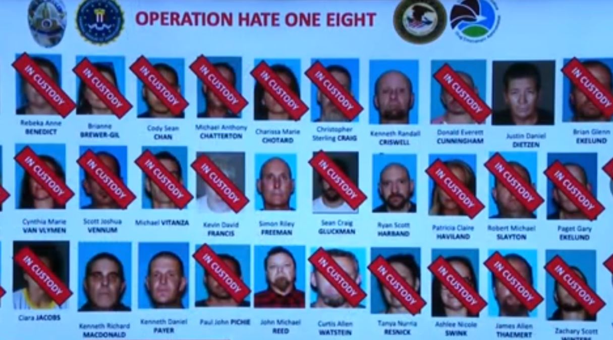 The U.S. Attorney's Office announced on Wednesday, Oct. 2, 2024 that 68 people allegedly involved with a white supremacist gang in San Fernando Valley called the Peckerwoods had been indicted. (Source: Screenshot - KTLA)